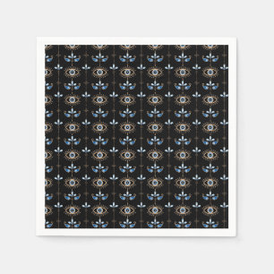 Black bohemian retro evil eye pattern napkins