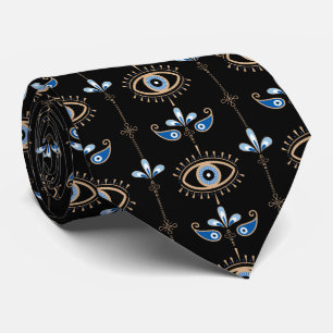 Black bohemian retro evil eye pattern neck tie