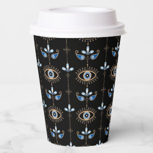 Black bohemian retro evil eye pattern paper cups