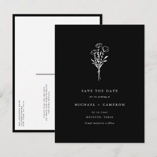 Black Boho Botanical QR Code Save the Date Announcement Postcard