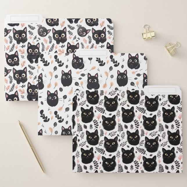 Black Boho Cats and Leaves File Folder (Set)