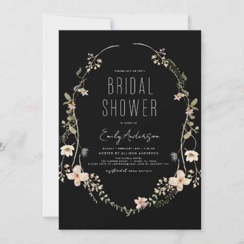 Black Boho Chic Wildflower Bridal Shower Invitation