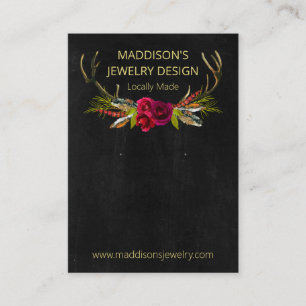 Black Boho Floral Antlers Earring Display Business Card
