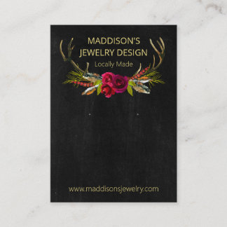 Black Boho Floral Antlers Earring Display Business Card