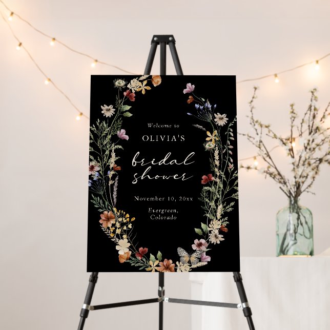 Black Boho Floral Bridal Shower Foam Board (In Situ (Stand))