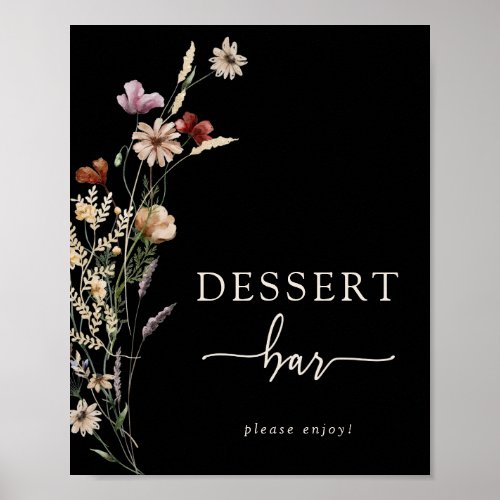Black Boho Floral Dessert Poster
