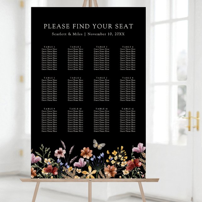 Black Boho Floral Seating Chart Foam Board (Black Boho Floral Seating Chart Foam Board by Painted Paperie
)