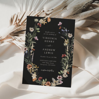 Black Boho Floral Wedding Invitation by The_Painted_Paperie at Zazzle