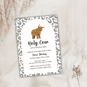 Black Boho Holy Cow Highland Cow Baby Shower Invitation