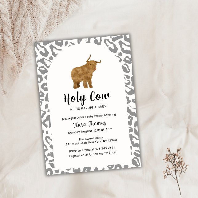 Black Boho Holy Cow Highland Cow Baby Shower  Invitation (Black Boho Holy Cow Highland Cow Baby Shower Invitation)