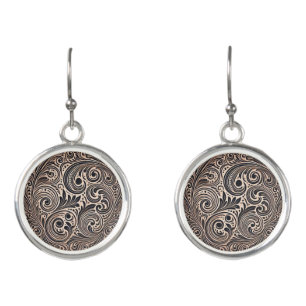 Black Boho Mandala Design on Pink Base Earrings