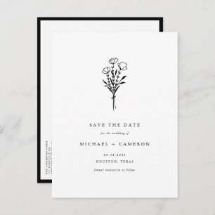 Black Boho Minimalist Botanical Save the Date Announcement Postcard