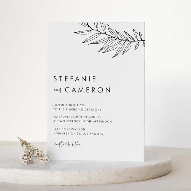 Black Boho Minimalist Foliage Wedding Invitation (Black Boho Minimalist Foliage Wedding Invitation)