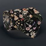 Black Boho Neck Tie<br><div class="desc">Black Boho neck tie. This stylish & elegant Boho necktie features gorgeous hand-painted watercolor wildflowers arranged in a lovely pattern. Find matching items in the Moody Black Boho Wildflower Wedding Collection.</div>