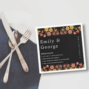 Black Boho Neon Roses Romantic Floral Wedding Napkins