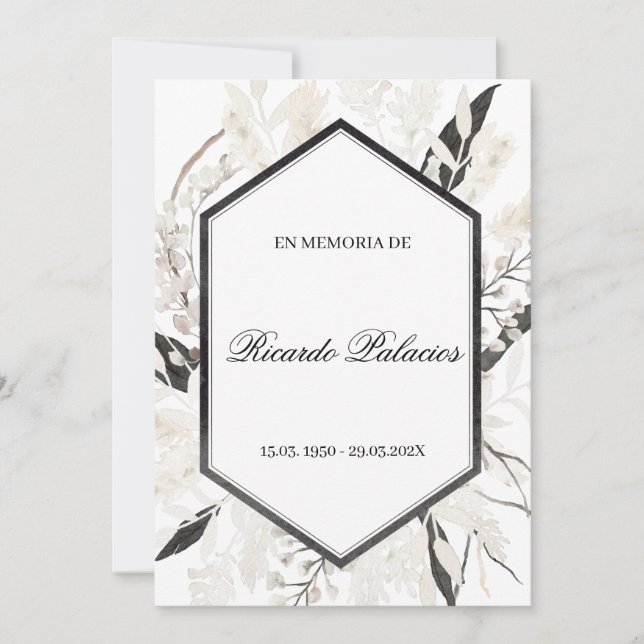 black boho obituary spanish invitation  (Front)