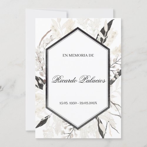 black boho obituary spanish invitation 