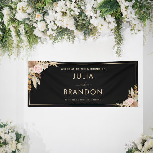 Black Boho Pampas Grass Floral Wedding Banner