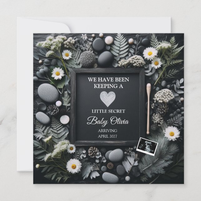 Black Boho Pregnancy Announcement with Sonogram (Front)