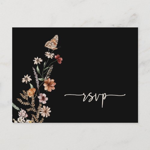 Black Boho RSVP Wedding Postcard