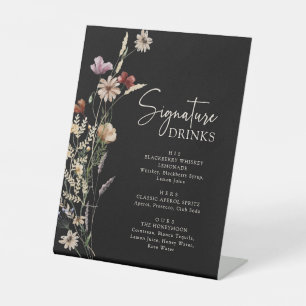Black Boho Signature Drinks Pedestal Sign