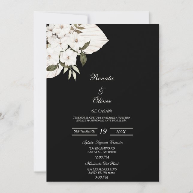 Black boho Spanish Wedding Invitation (Front)