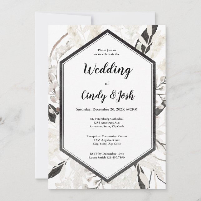 Black boho wedding invitation  (Front)