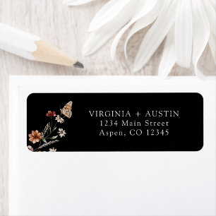 Black Boho Wedding Return Address Label