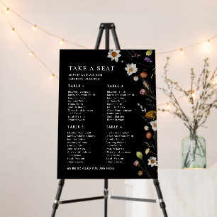 Black Boho Wildflower 4 Table Seating Chart Foam Board