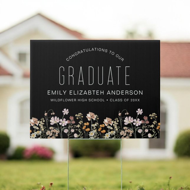 Black Boho Wildflower Bloom Graduation  Sign (Creator Uploaded)