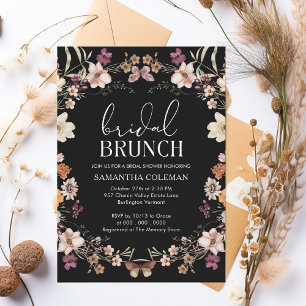 Black Boho Wildflower Bridal Brunch Bridal Shower Invitation