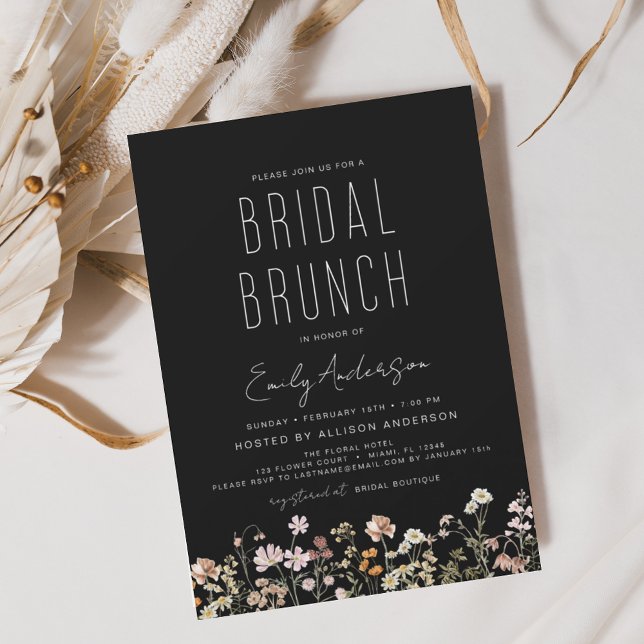 Black Boho Wildflower Bridal Brunch Shower Invitation (Creator Uploaded)