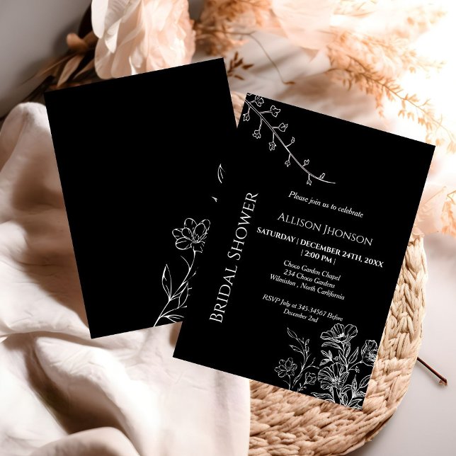 Black  boho Wildflower bridal shower  Invitation (Creator Uploaded)