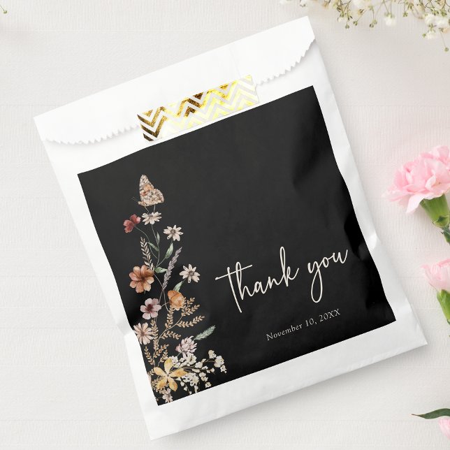 Black Boho Wildflower Favor Bag (Black Boho Wildflower Thank You Favor Bags by Painted Paperie
)