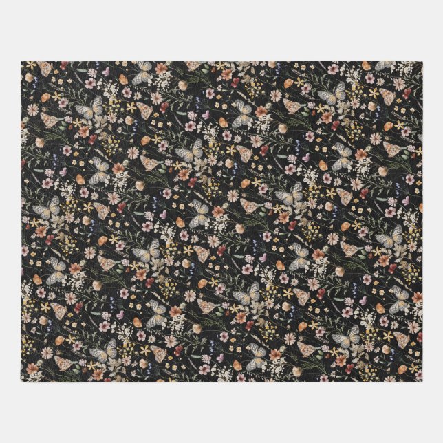 Black Boho Wildflower Rug (Front)