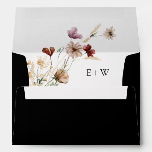 Black Boho Wildflower Wedding Envelope