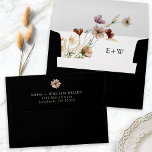 Black Boho Wildflower Wedding Envelope<br><div class="desc">Black Boho Wildflower Wedding Envelope. This stylish & elegant wedding invitation envelope features gorgeous hand-painted watercolor wildflowers arranged as a lovely bouquet,  bride and groom's monogram,  and a return address. Find matching items in the Black Boho Wildflower Wedding Collection.</div>