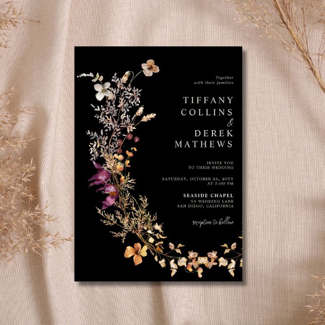 Black Boho Wildflower Wedding Invitation (Creator Uploaded)