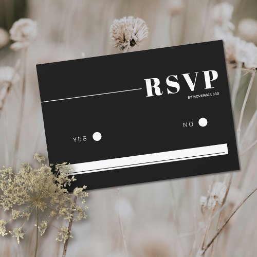 Black bold and chic typography minimalist wedding RSVP card