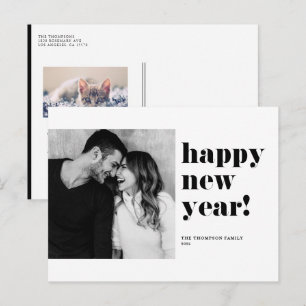 Black Bold Bold Typography Happy New Year Photo Holiday Postcard