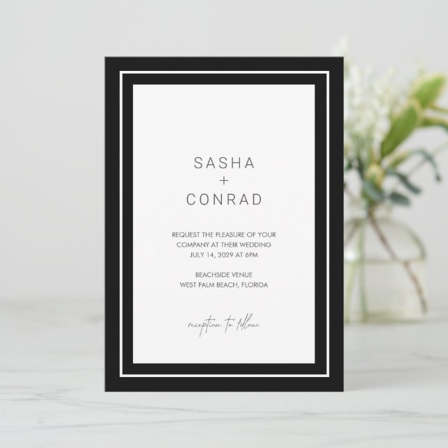Black Bold Border Modern Wedding Invitation (Standing Front)