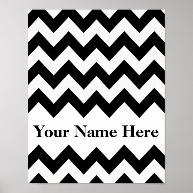 Black Bold Chevron with monogram Poster (Front)