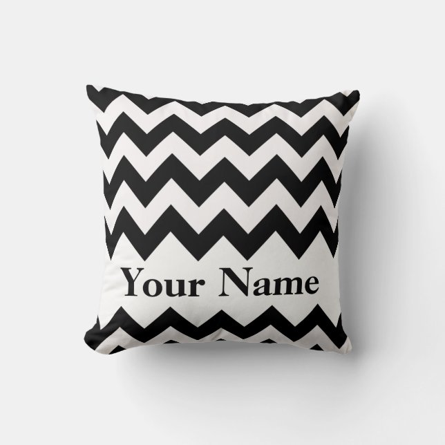 Black Bold Chevron with monogram Throw Pillow (Front)