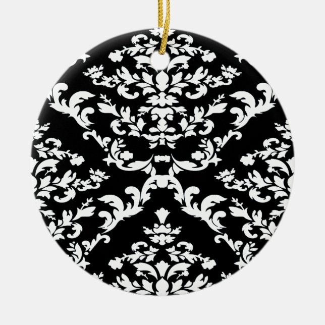 Black Bold Damask at Emporiomoffa Ceramic Ornament (Front)