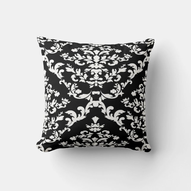 Black Bold Damask @ Emporiomoffa Throw Pillow (Front)