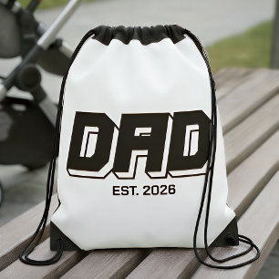 Black Bold Established New Dad Gift Drawstring Bag