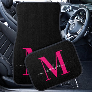 Black & Bold Hot Pink Monogram Initial Girly Auto Car Floor Mat