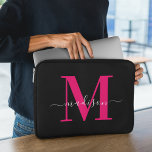 Black & Bold Hot Pink Monogram Initial Girly  Laptop Sleeve<br><div class="desc">Upgrade your tech style with our Modern Clean Black & Bold Pink Monochrome Initial Laptop Sleeve. Crafted with a sleek black exterior accentuated by striking bold pink monochrome initials, this sleeve offers modern protection with a touch of personalized elegance. Elevate your laptop's look and safeguard it in chic fashion with...</div>