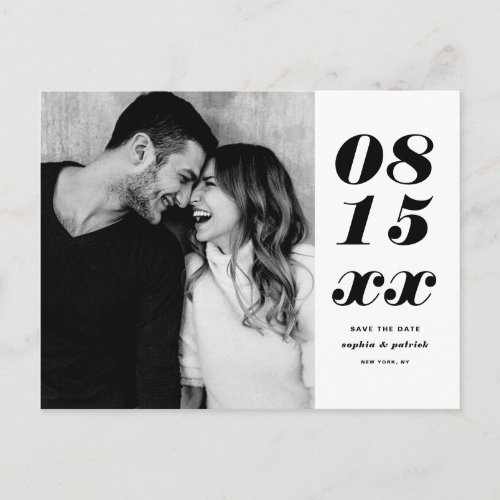 Black Bold Italic Typography Photo Save The Date Announcement Postcard
