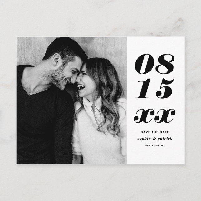 Black Bold Italic Typography Photo Save The Date Announcement Postcard (Front)